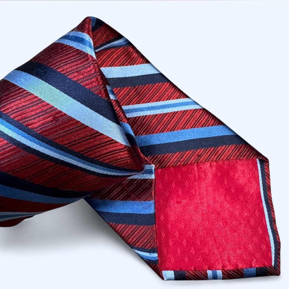 Vintage Boardroom Collection Italian Silk Red Blue Stripe Tie 4” Wide 56” Long